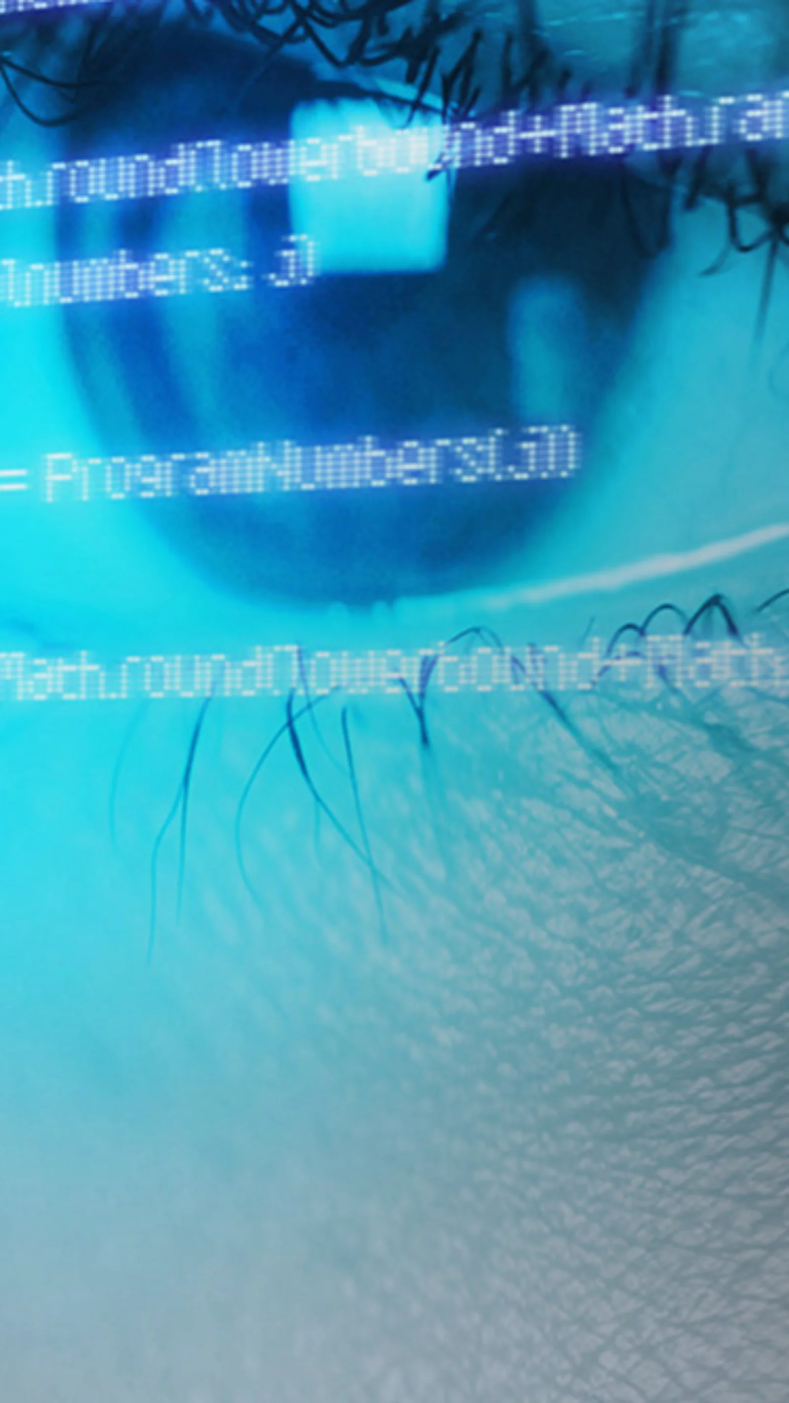 Close-up of a person&#039;s eye reflecting code on a screen, symbolizing in-depth analysis and focus in software development.