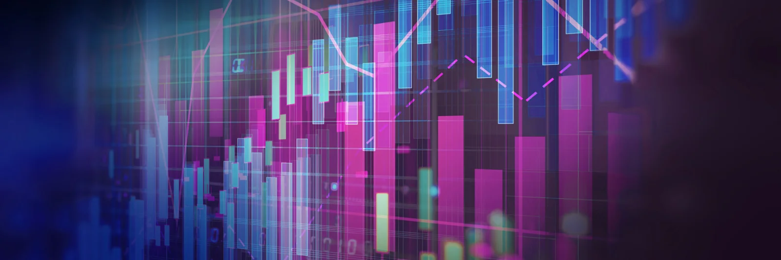 A colorful, abstract visualisation of financial data charts, representing the dynamic and innovative nature of NextGen finance.