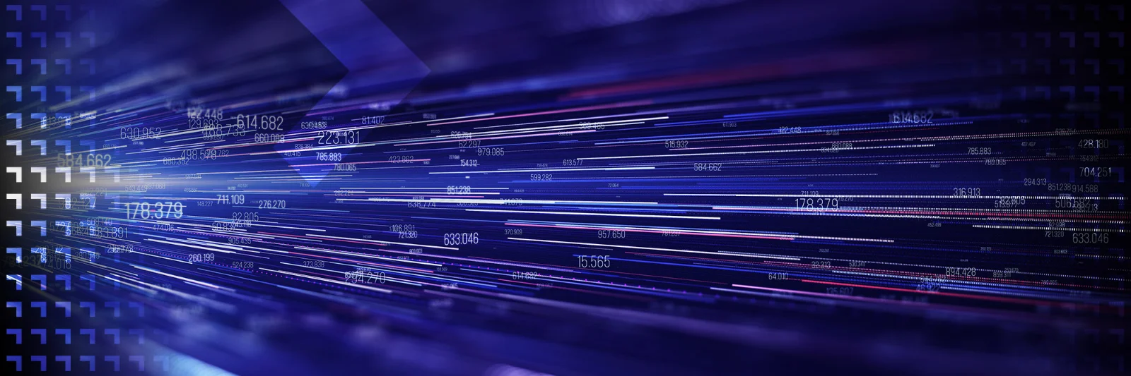 Abstract image of fast-moving digital data streams in shades of blue, symbolizing high-speed information flow and advanced technology.