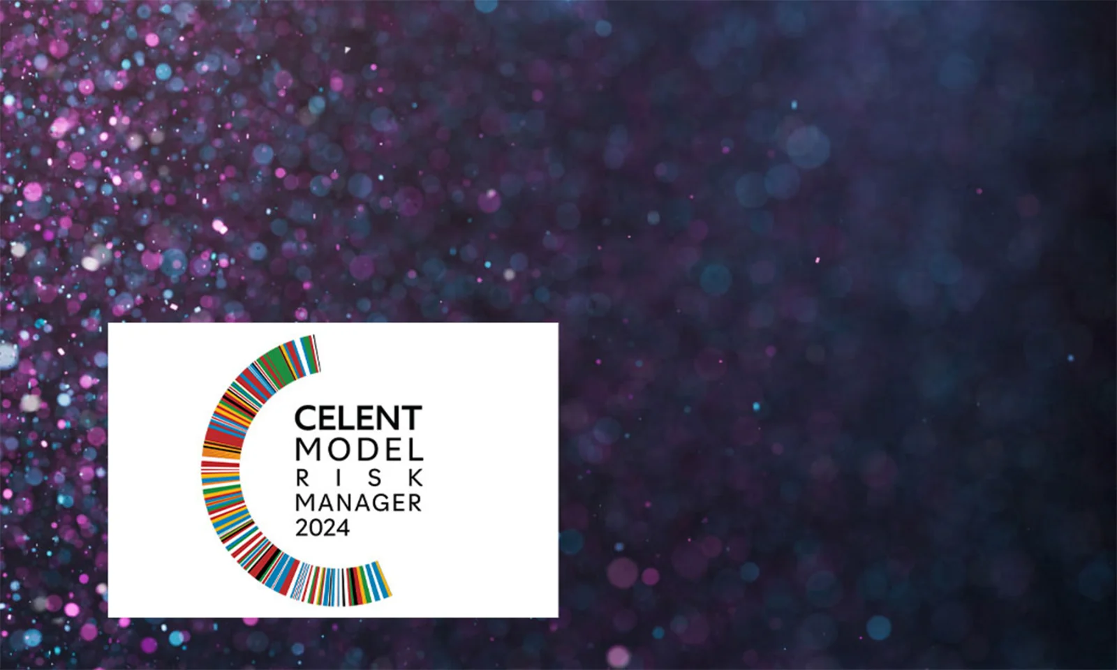 GFT recognised as Celent Model Risk Manager 2024, with the award logo displayed against a vibrant, colourful background.