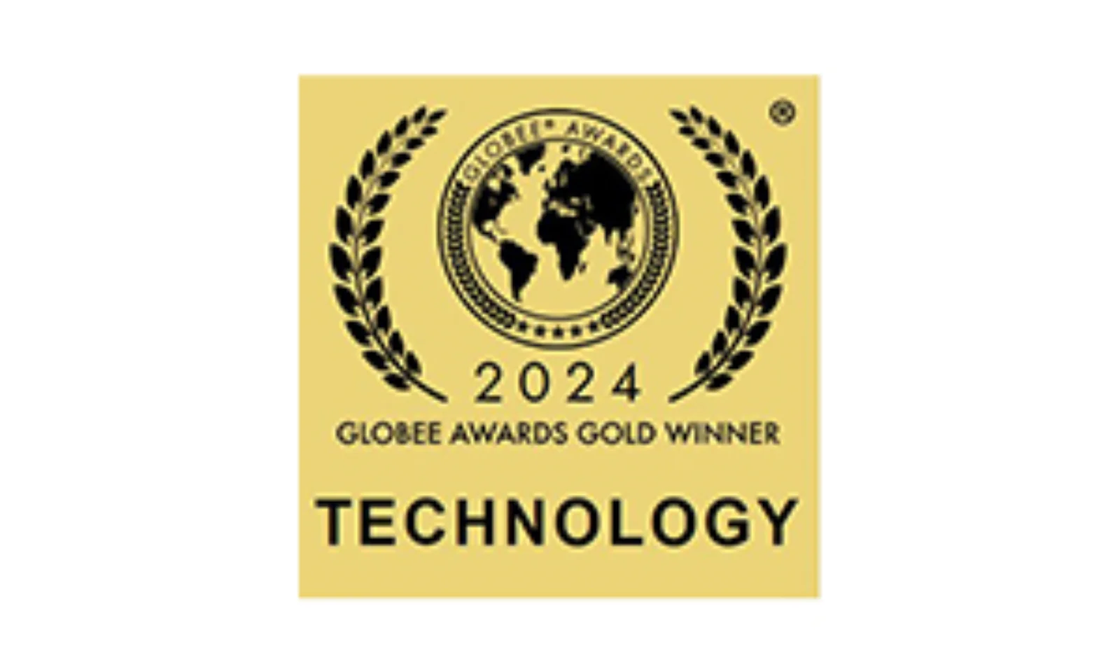 Image of the 2024 Globee Awards Gold Winner badge for Technology, featuring a golden background with a globe icon and laurel wreaths.