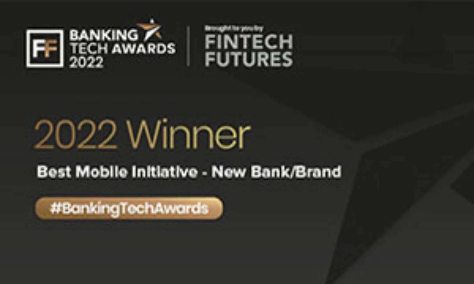 Banking Tech Awards 2022 Winner logo, recognising GFT for Best Mobile Initiative - New Bank/Brand.