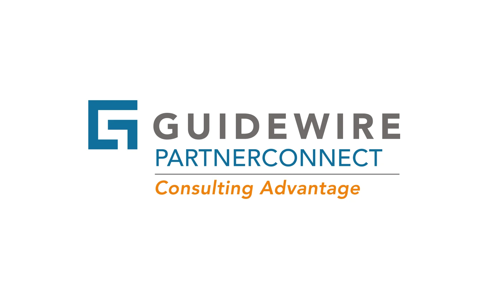 Guidewire PartnerConnect Consulting Advantage Badge with Guidewire logo and text in blue and orange on a white background.