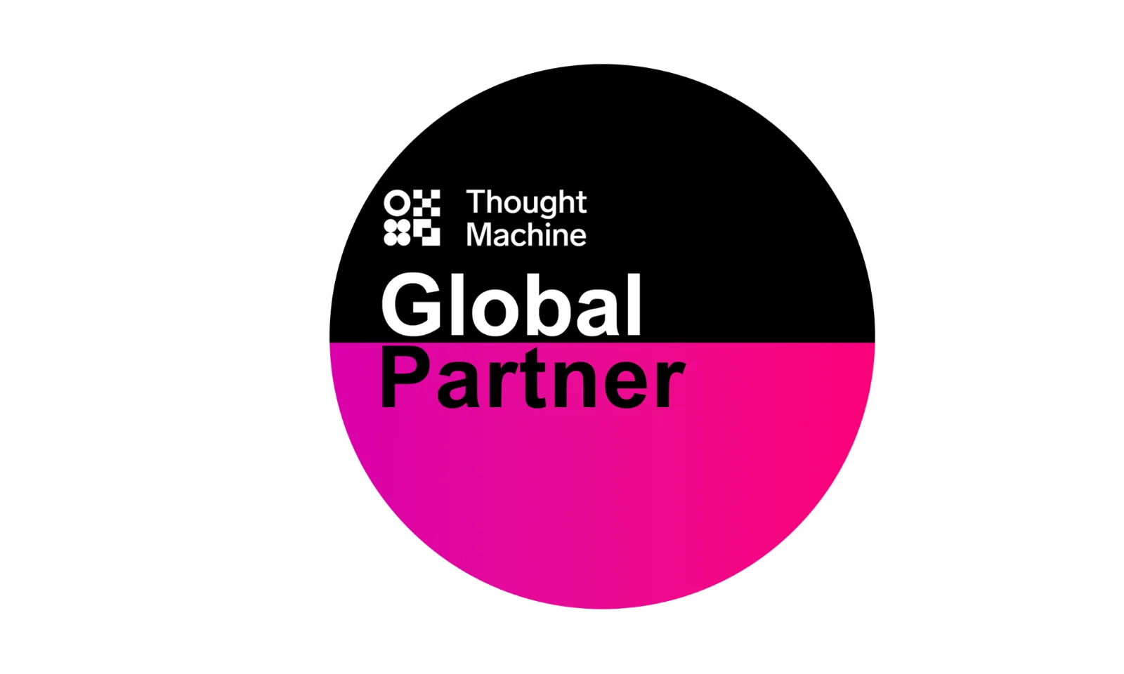 Thought Machine Premier Partner Badge with a vibrant pink semi-circle design.