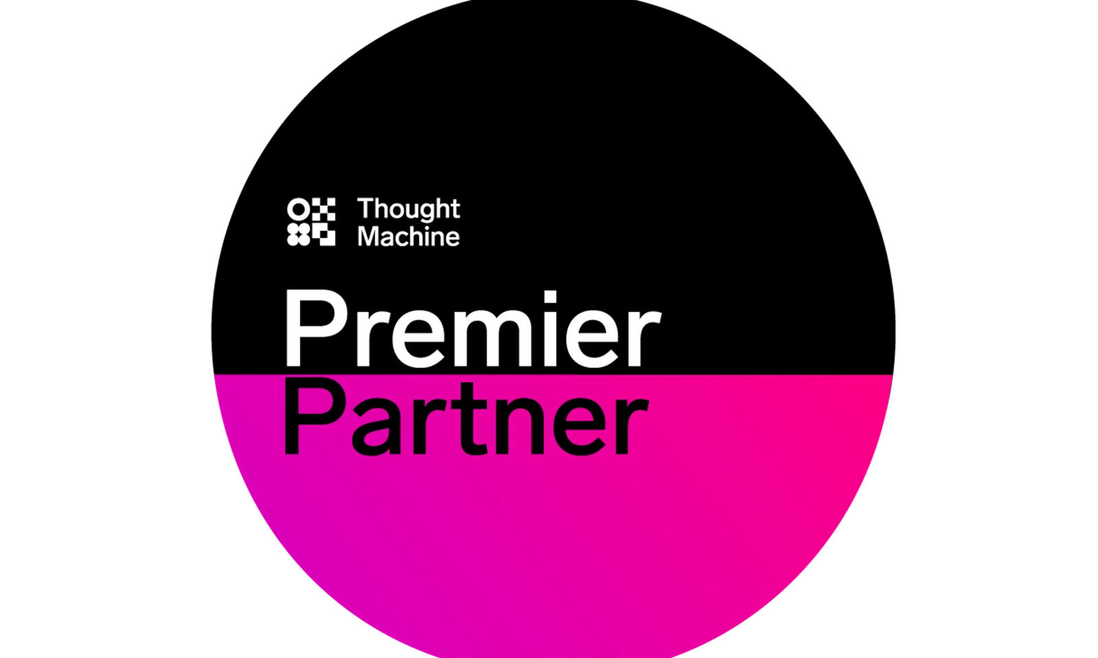 Thought Machine Premier Partner Badge with a vibrant pink semi-circle design.