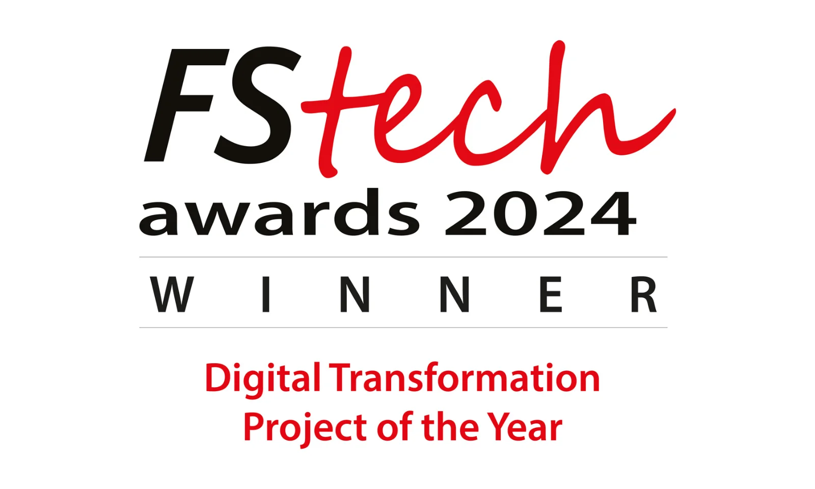 FStech Awards 2024 Winner logo, recognising GFT for the Digital Transformation Project of the Year.