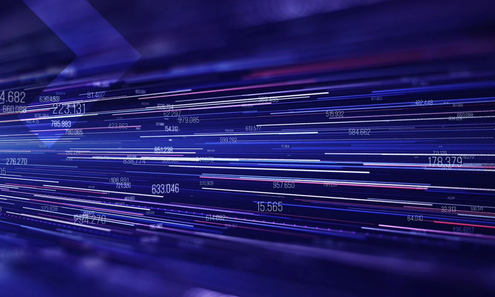 Abstract image of fast-moving digital data streams in shades of blue, symbolizing high-speed information flow and advanced technology.