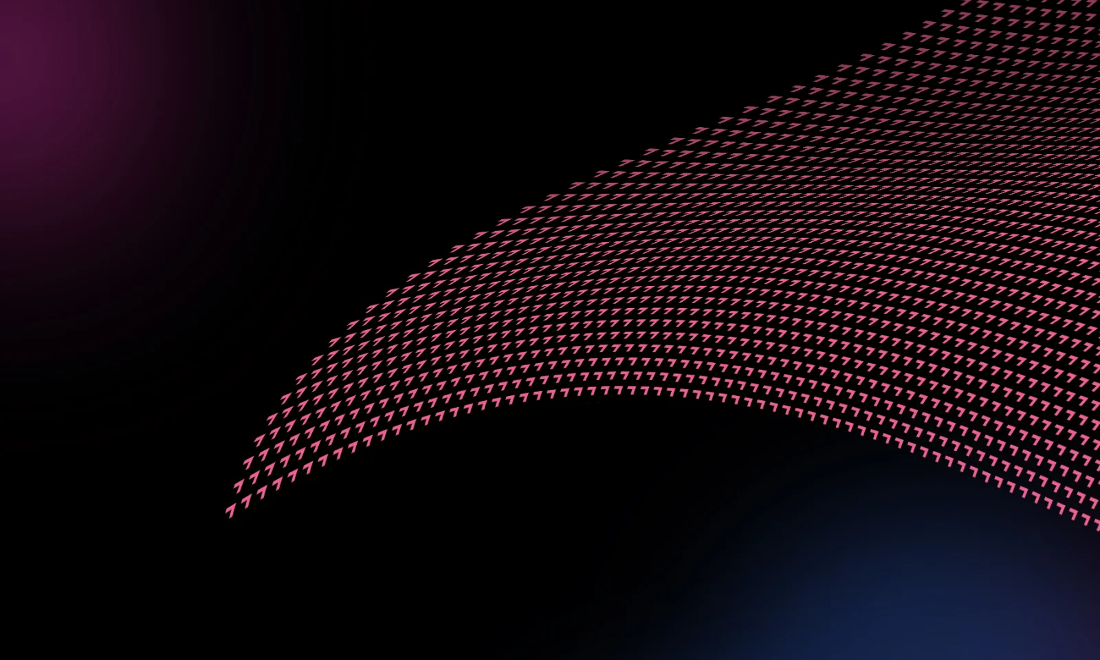 Abstract graphic featuring a wave of pink arrows on a dark background, symbolizing the dynamic and expansive range of AI use cases.